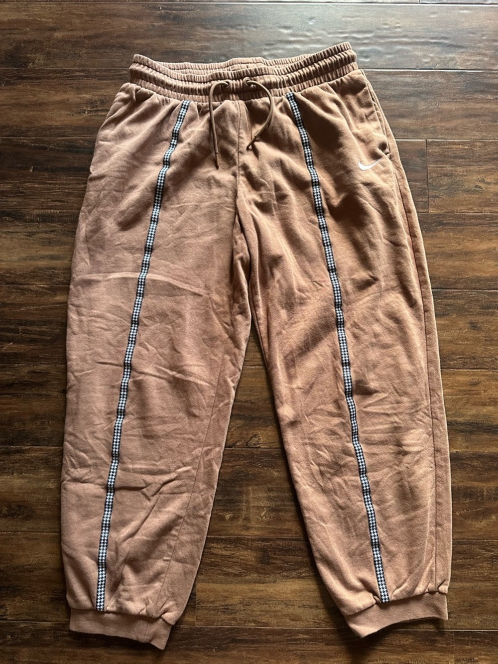 Nike Tan Brown Fleece Joggers with Black-White Accent
